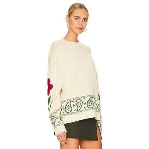 Free People Profound Knitted Floral Paisley Sweater in Cream sz XS